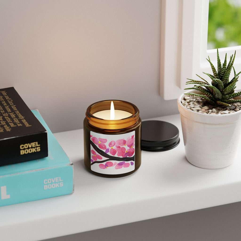 Artist Link: Cherry Blossom Soy Candle — Scented Amber Jar (Multi-Size)