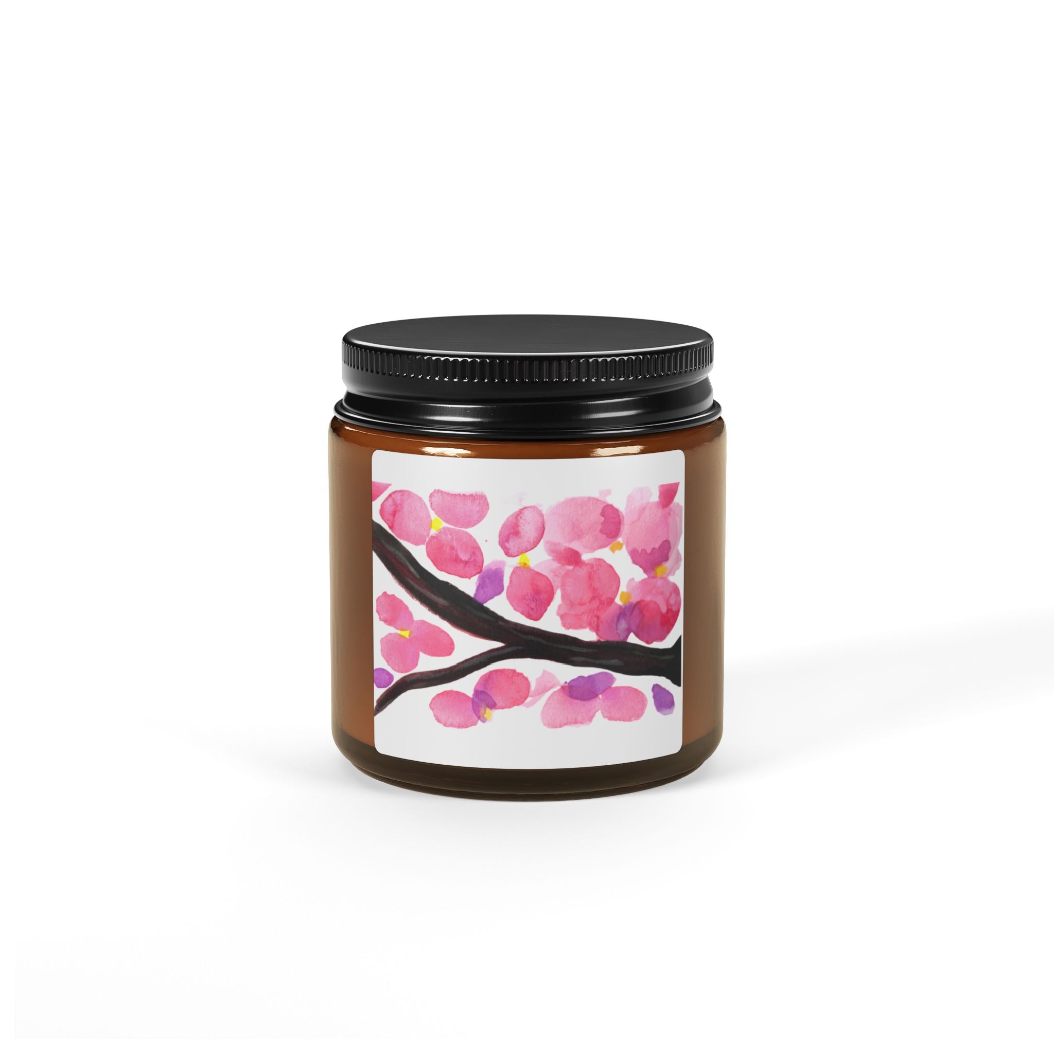 Artist Link: Cherry Blossom Soy Candle — Scented Amber Jar (Multi-Size)