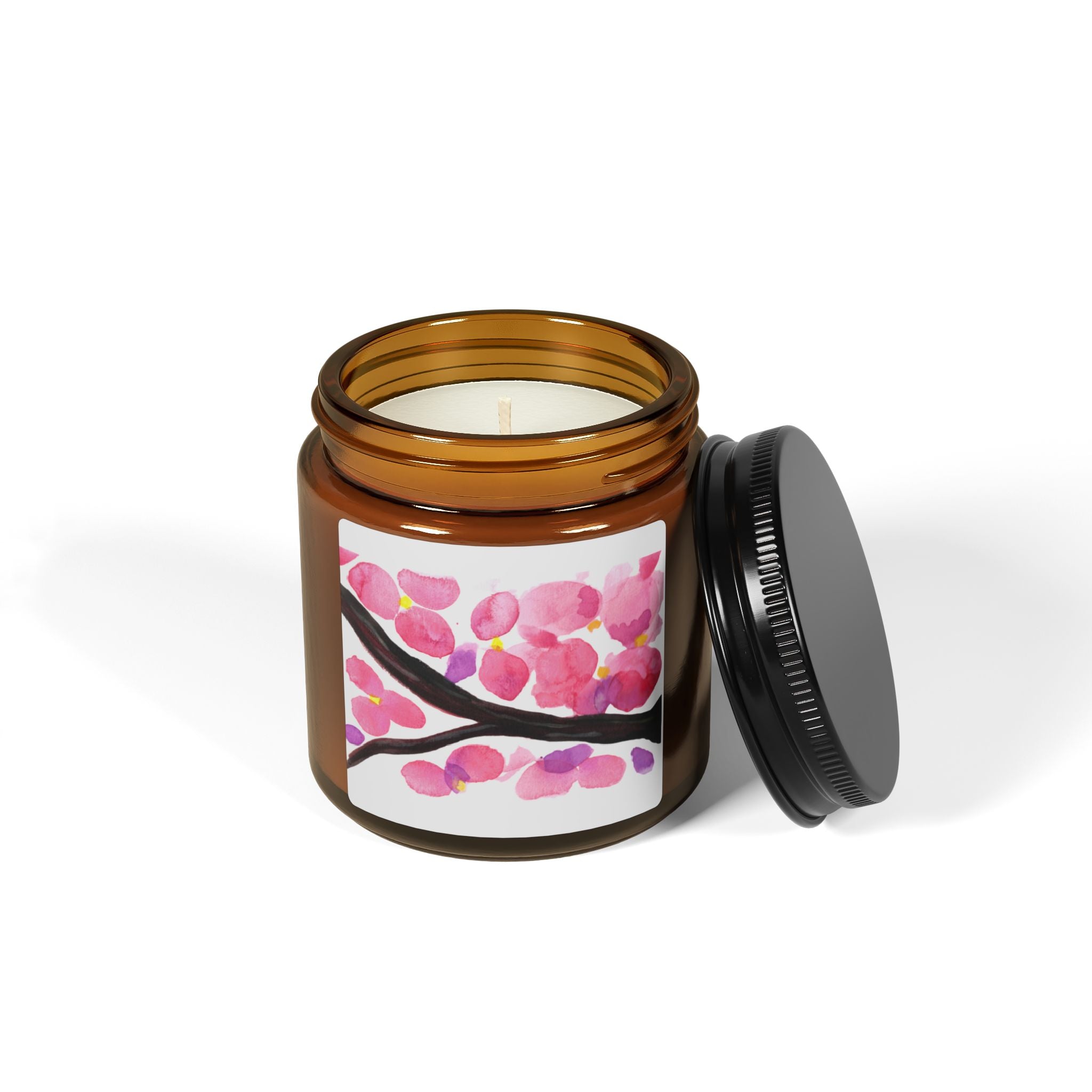Artist Link: Cherry Blossom Soy Candle — Scented Amber Jar (Multi-Size)